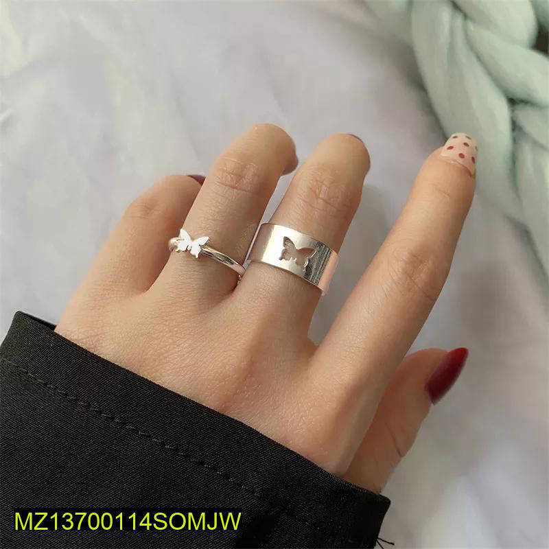Couple Butterfly Rings Silver Plated Adjustable