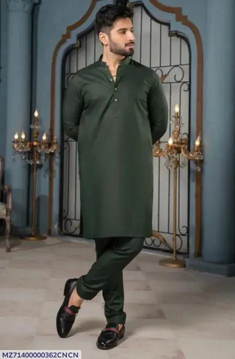 2 Pcs Men’s Stitched Wash And Wear Plain Shalwar Kameez