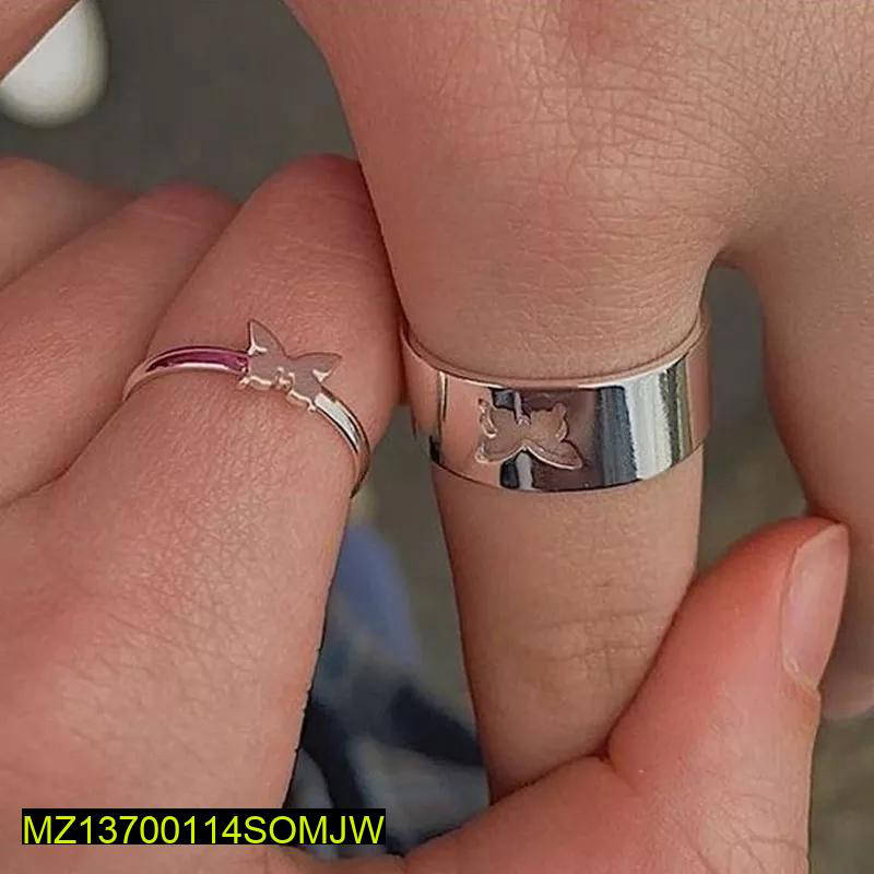 Couple Butterfly Rings Silver Plated Adjustable