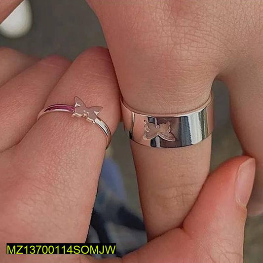 Couple Butterfly Rings Silver Plated Adjustable
