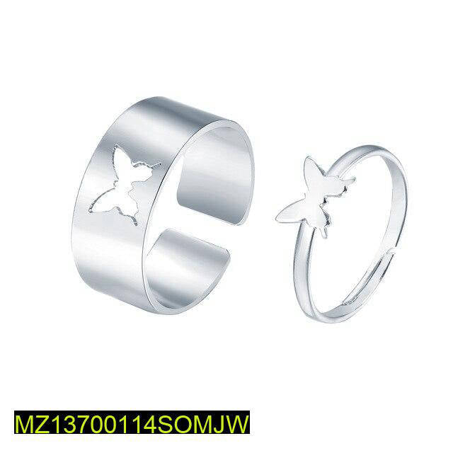 Couple Butterfly Rings Silver Plated Adjustable