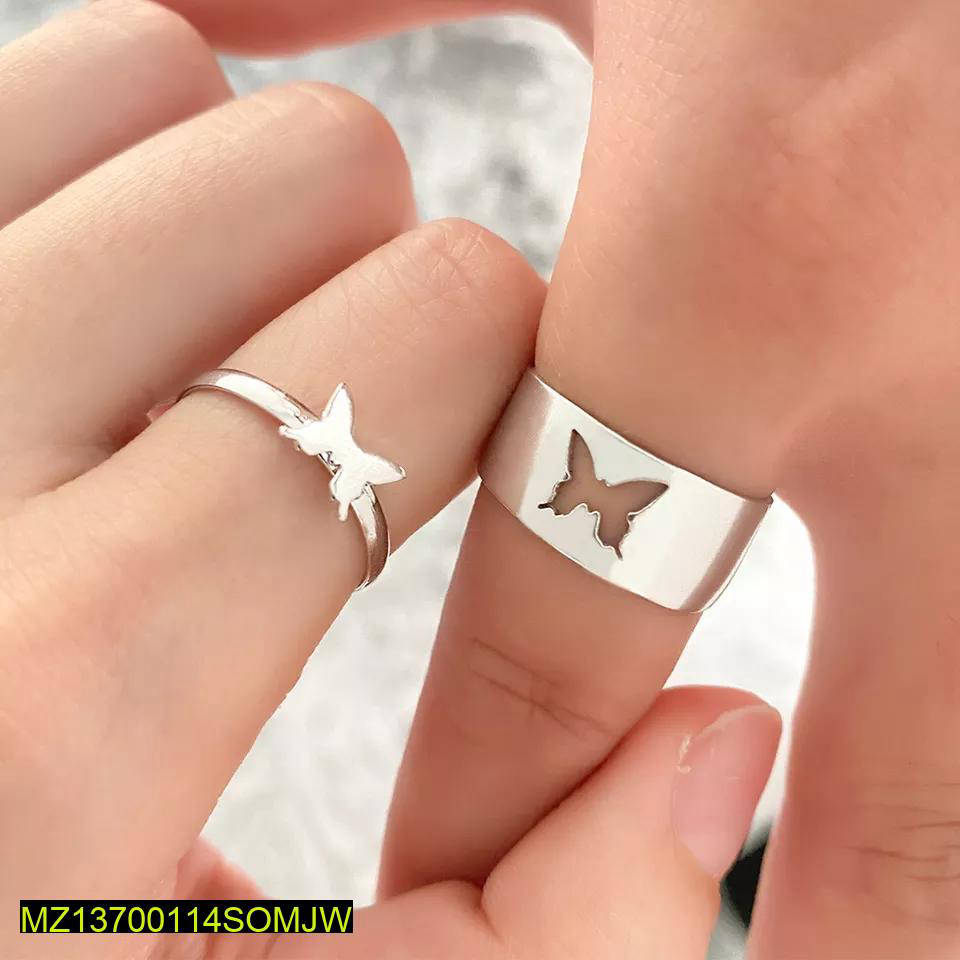 Couple Butterfly Rings Silver Plated Adjustable