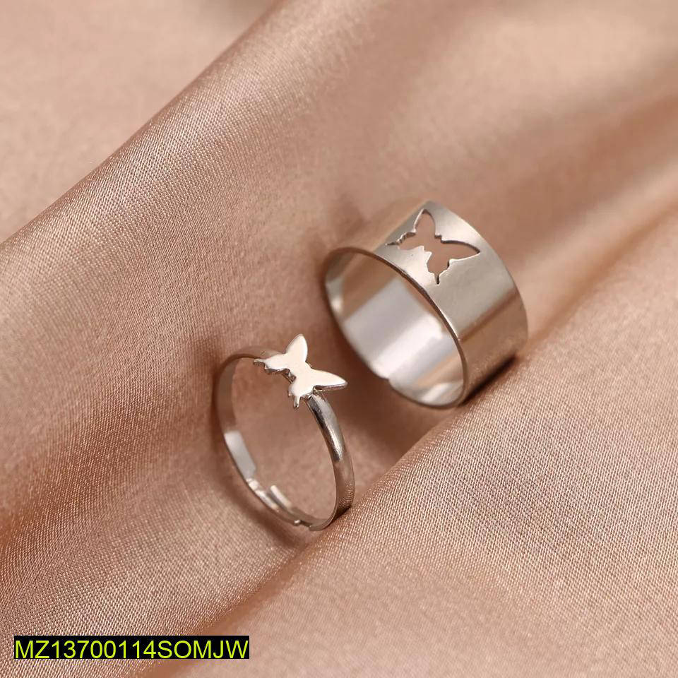 Couple Butterfly Rings Silver Plated Adjustable