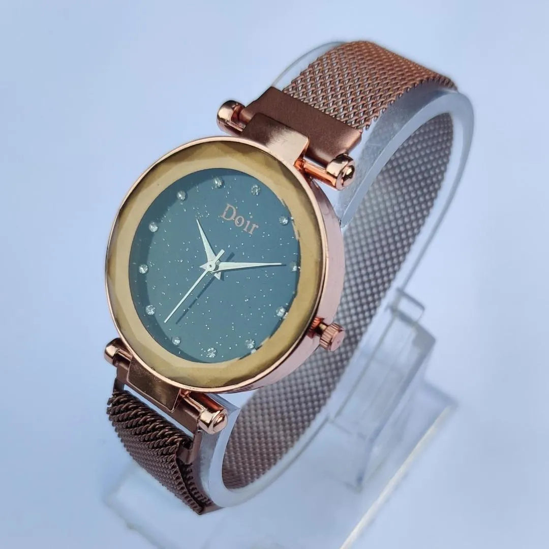 Women Rose Gold Mesh Watch with Crystal Dial