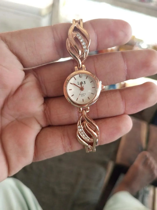 Women's Rose Gold Dial Bracelet Watch with Crystal Links