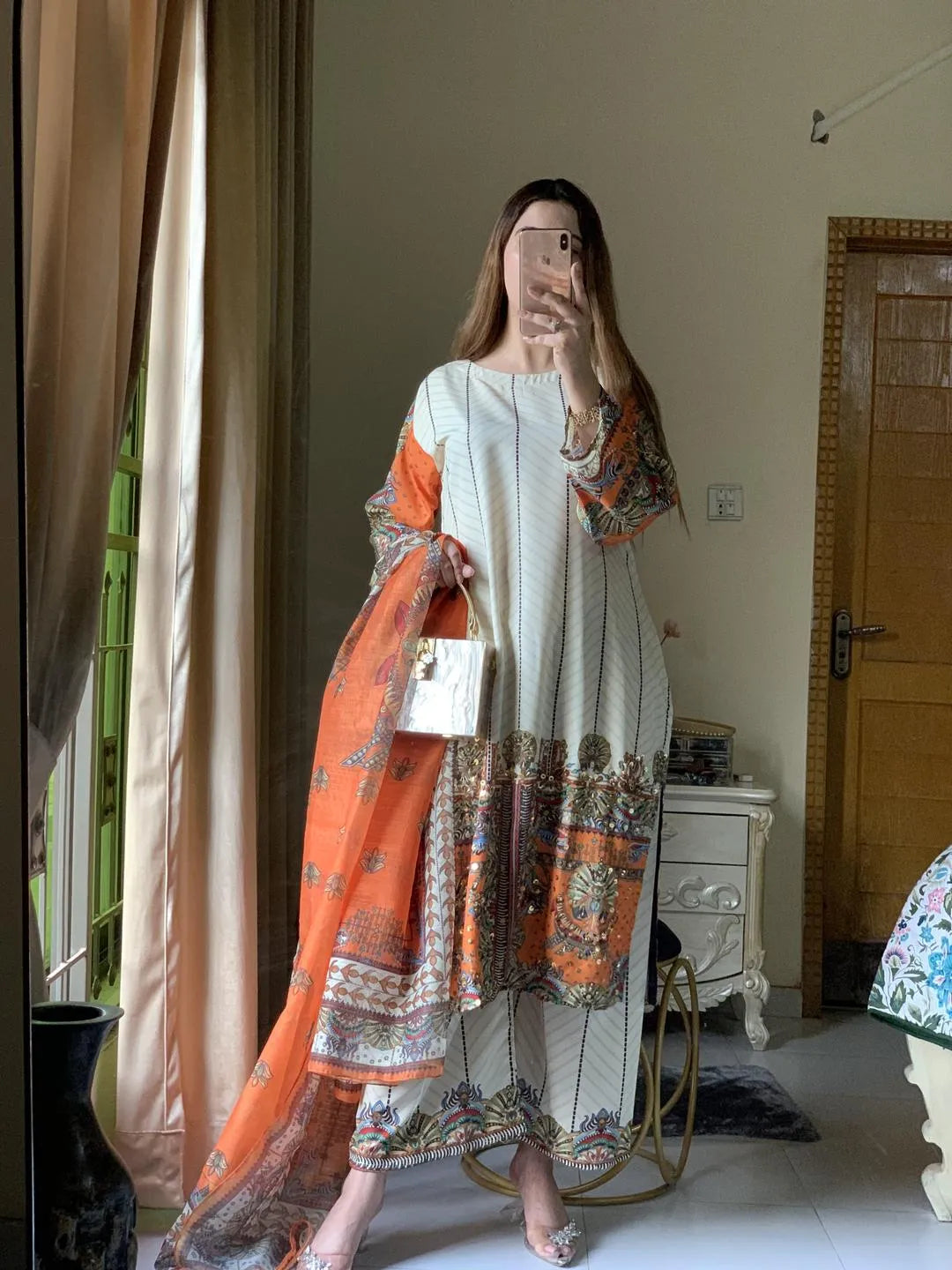3 Pcs Women's Stitched Arabic Lawn Printed Suit