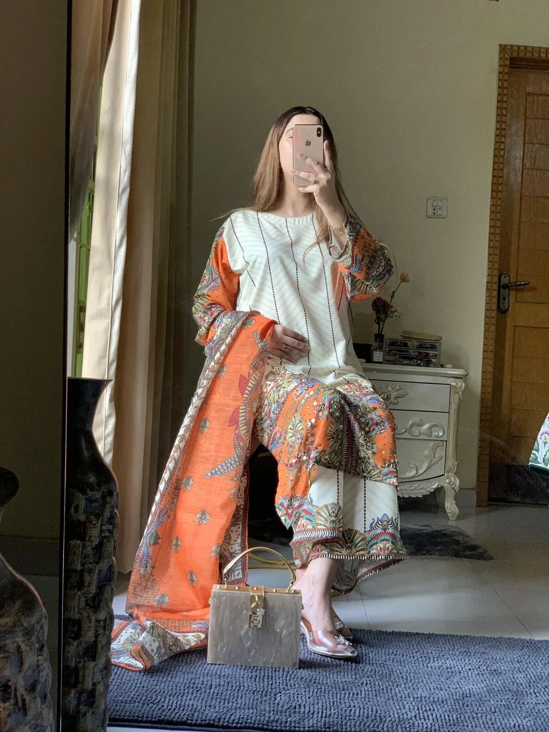 3 Pcs Women's Stitched Arabic Lawn Printed Suit