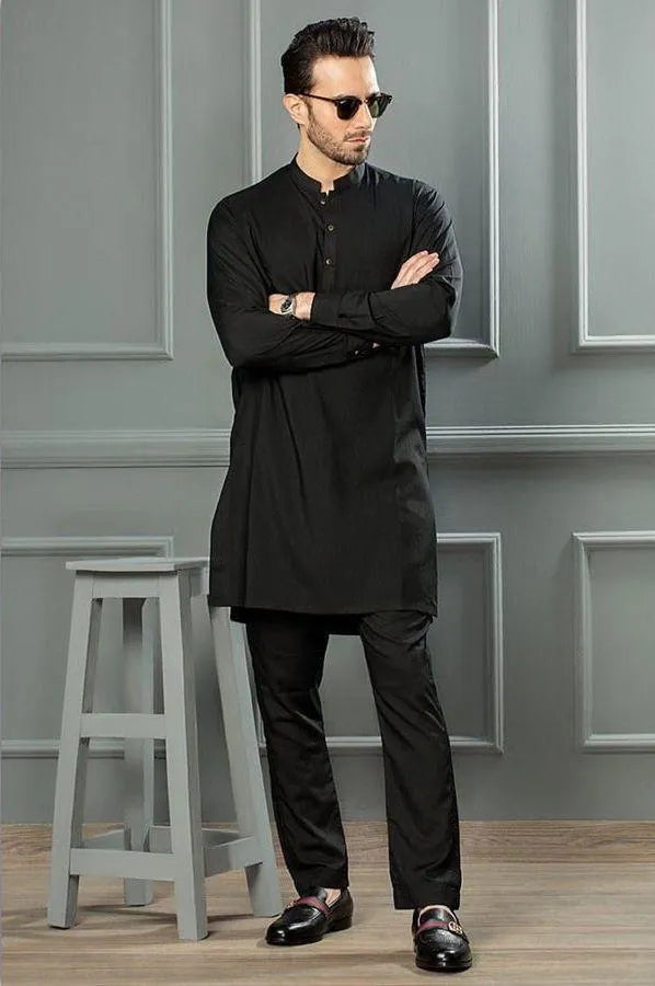 2 Pcs Men’s Stitched Wash And Wear Plain Shalwar Kameez