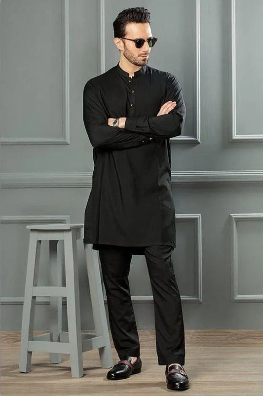 2 Pcs Men’s Stitched Wash And Wear Plain Shalwar Kameez