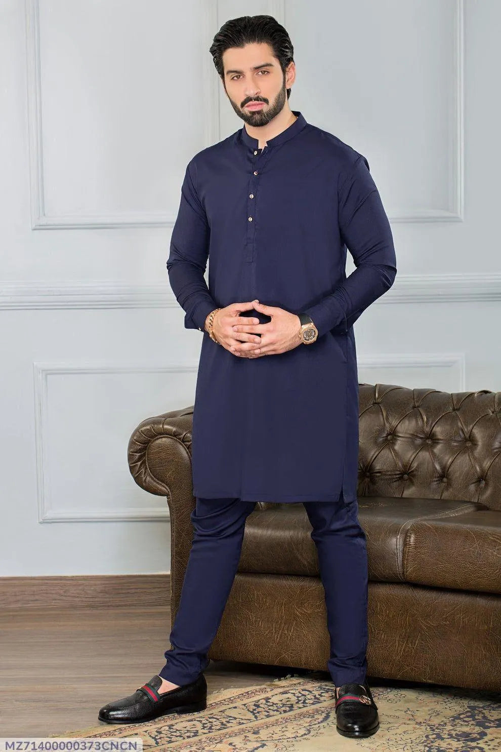 2 Pcs Men’s Stitched Wash And Wear Plain Shalwar Kameez
